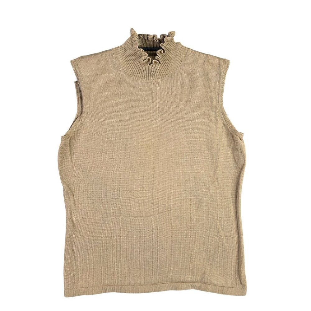 Womens Garfield & Marks Tan Silk Blend Sleeveless Shirt Mock Neck Size M